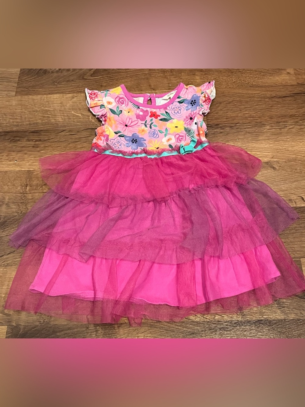Matilda Jane Bright Floral Top Pink Tulle Tiered Dress
